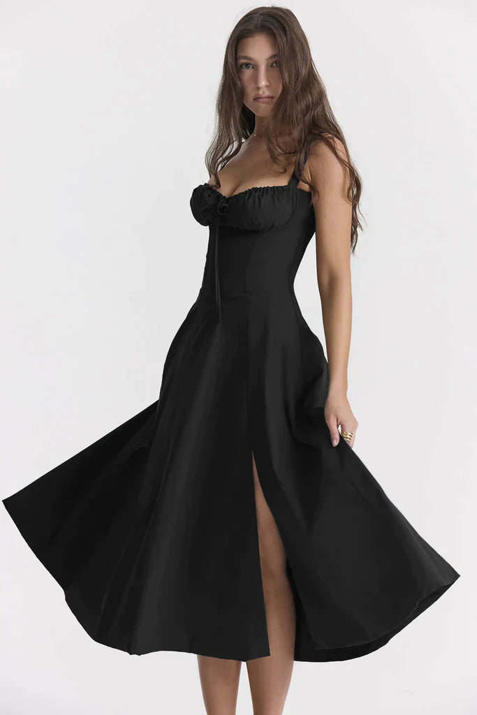 Women's Floral Sweetheart Neckline Summer Maxi Dress With Front Slit