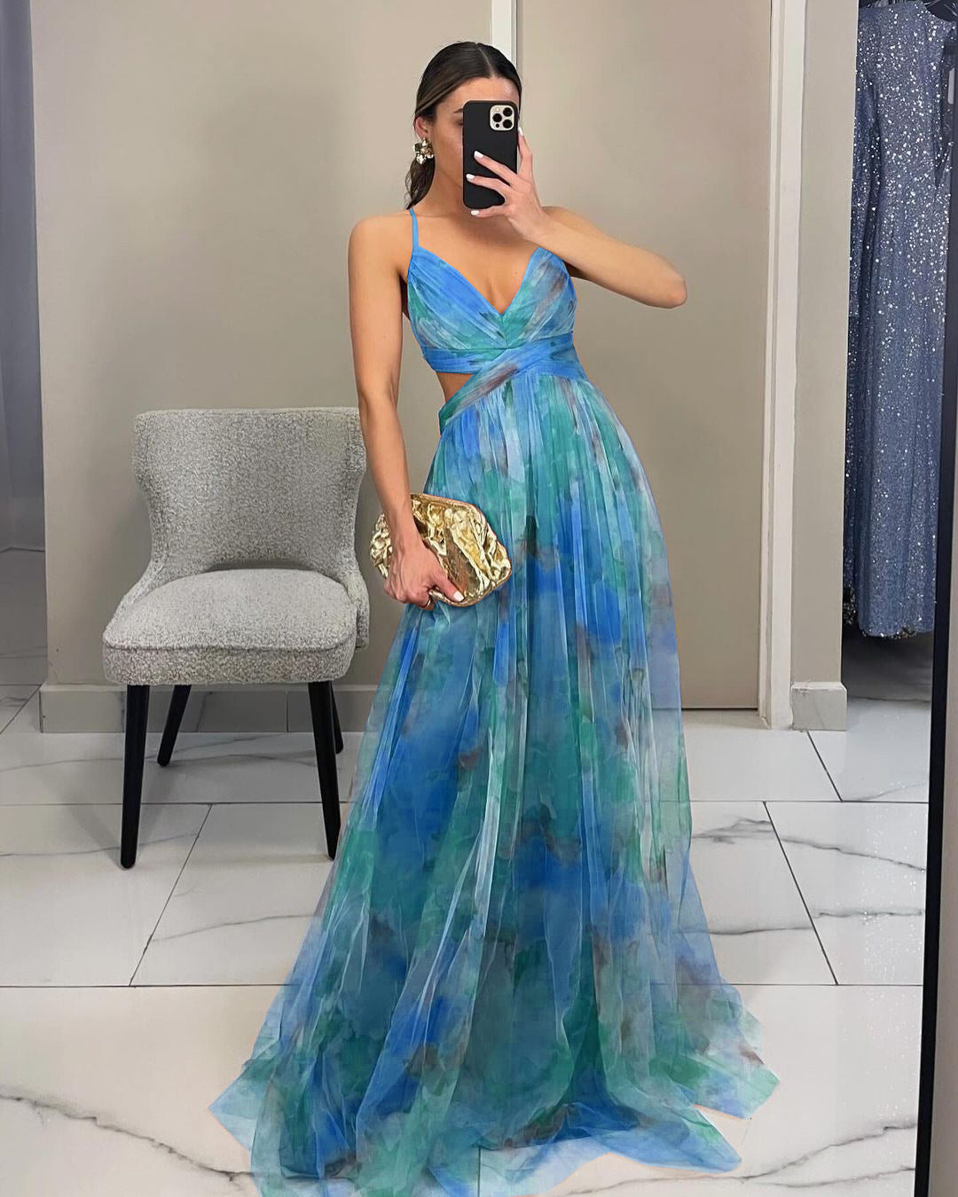 FLORAL PRINT ELEGANT EVENING MAXI DRESS