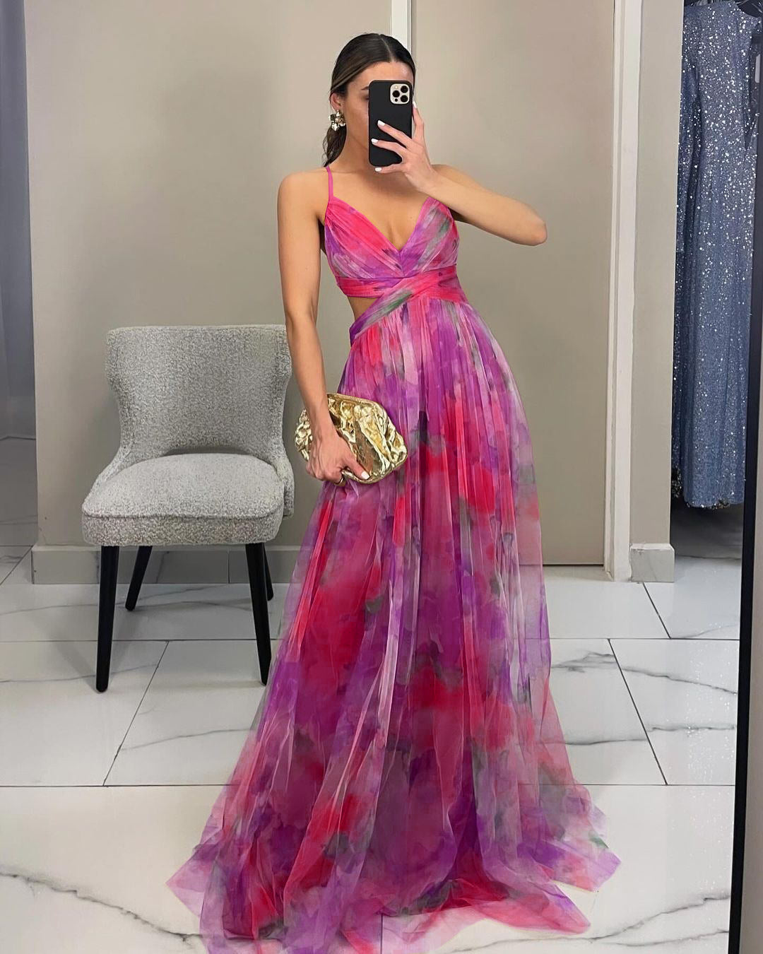 FLORAL PRINT ELEGANT EVENING MAXI DRESS