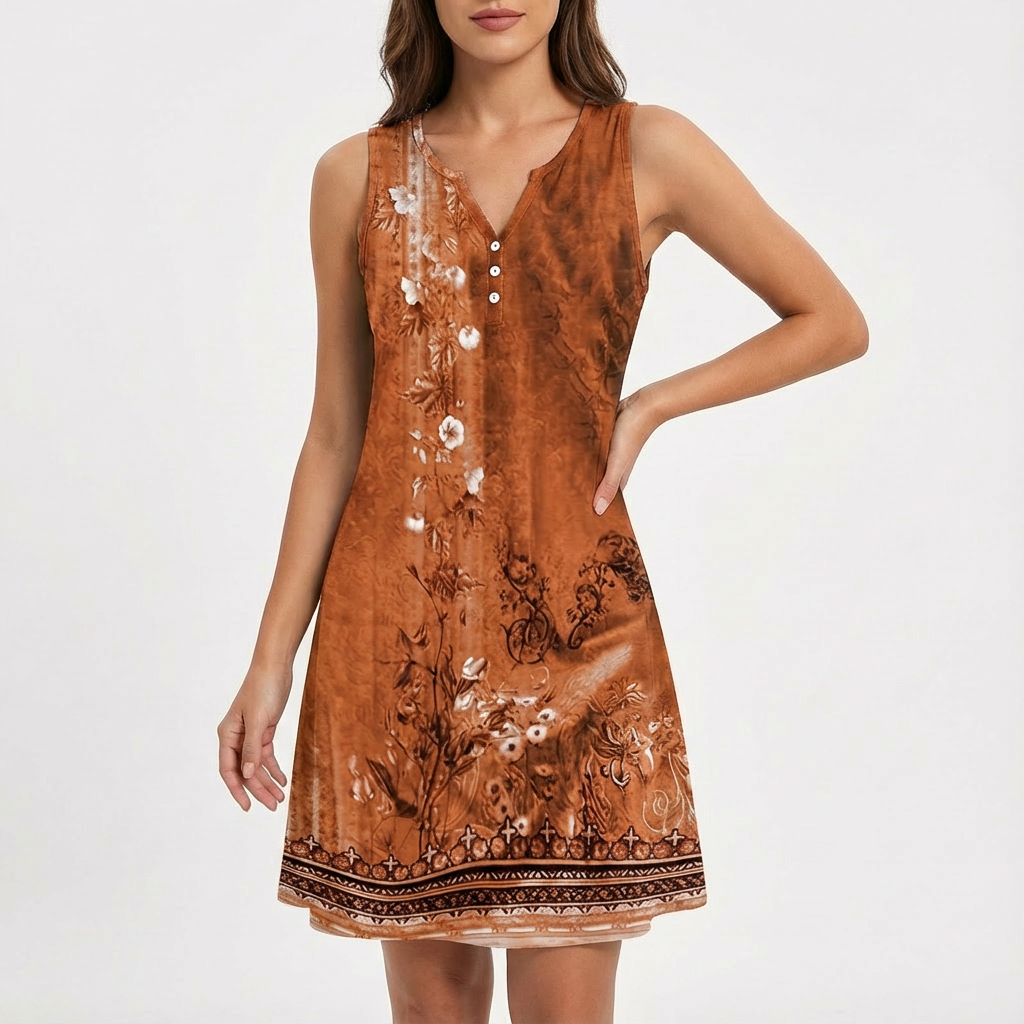 Olive | Women's Shift Dress With Notch Neckline And Button Detail | Casual