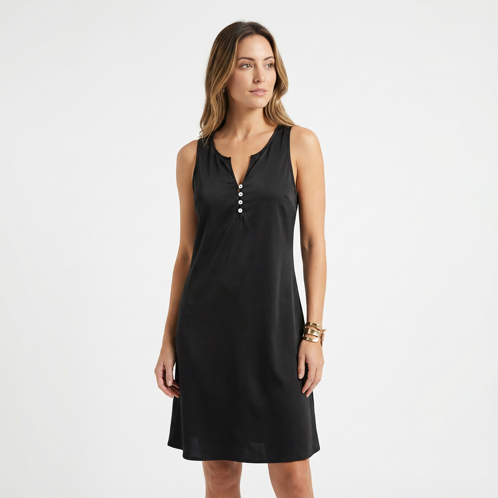 Olive | Women's Shift Dress With Notch Neckline And Button Detail | Casual