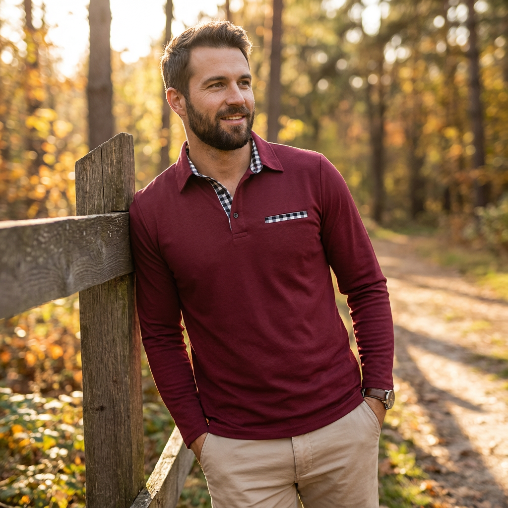 Oliver | Men's Polo Shirt With Contrast Collar And Long Sleeves | Smart-Casual