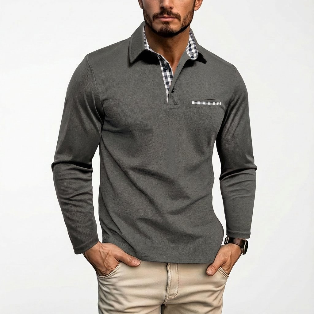 Oliver | Men's Polo Shirt With Contrast Collar And Long Sleeves | Smart-Casual