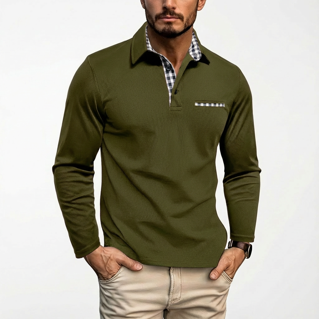 Oliver | Men's Polo Shirt With Contrast Collar And Long Sleeves | Smart-Casual