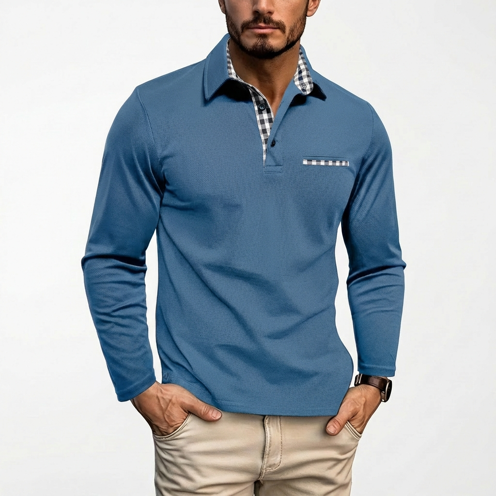 Oliver | Men's Polo Shirt With Contrast Collar And Long Sleeves | Smart-Casual