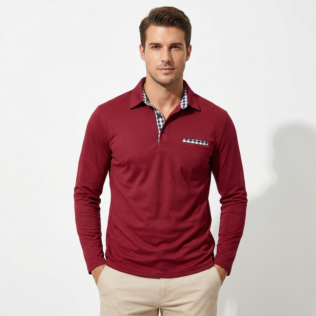 Oliver | Men's Polo Shirt With Contrast Collar And Long Sleeves | Smart-Casual