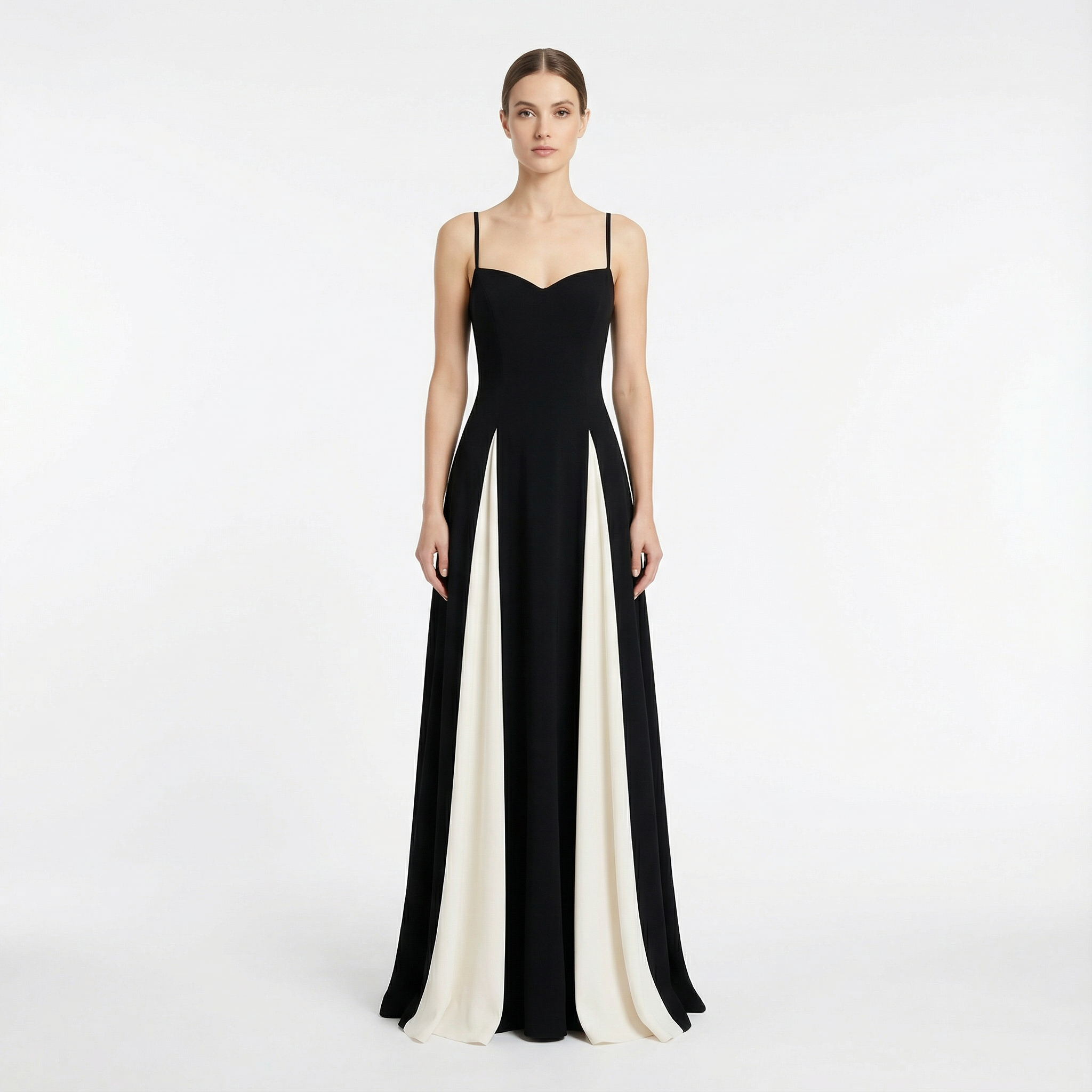 Olivia | Women's Black And White Maxi Dress With Sweetheart Neck | Elegant