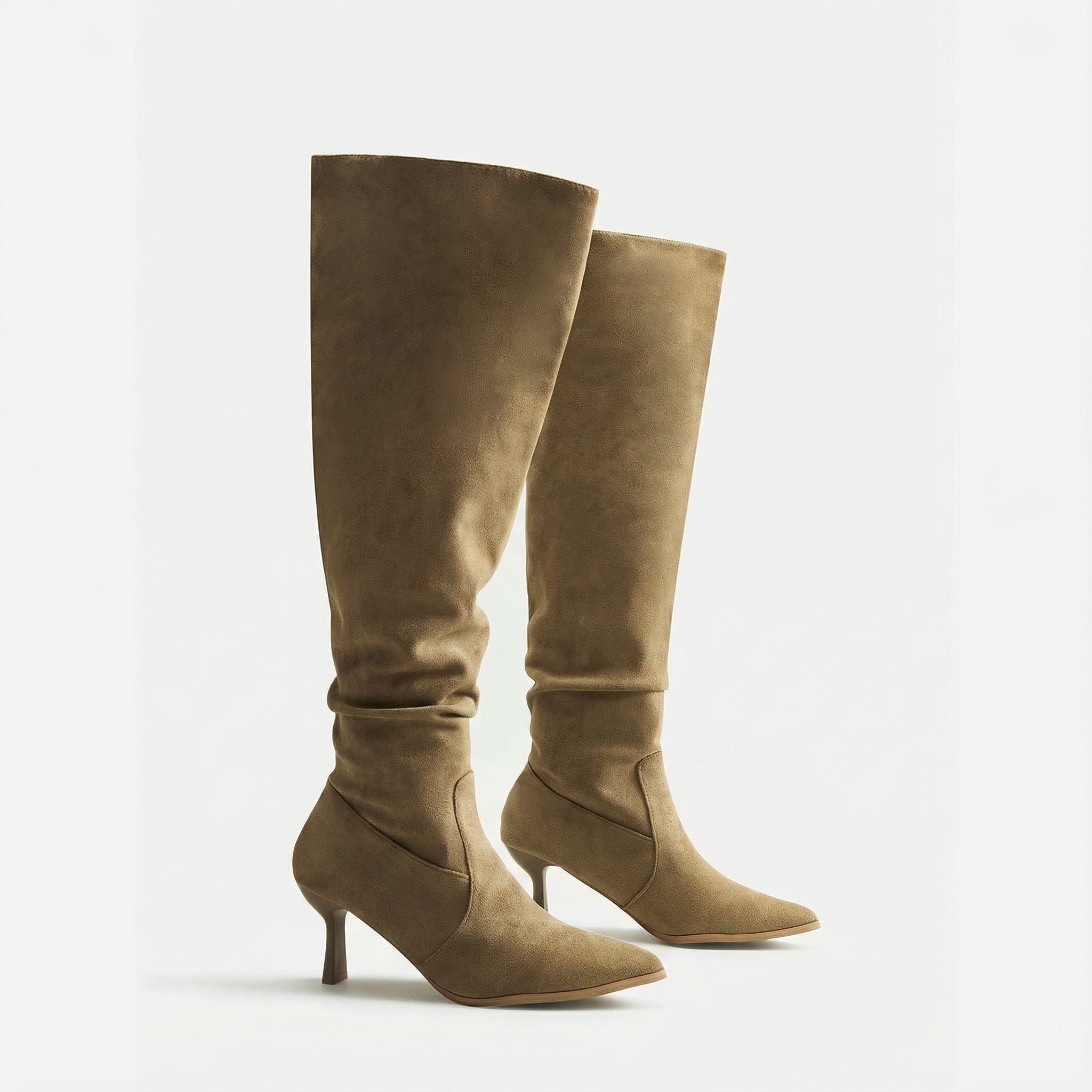 Olivia | Women's Khaki Knee-High Boots With Slouchy Design And Pointed Toe | Elegant