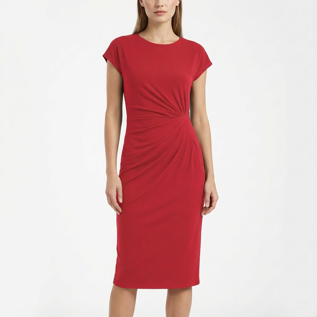 Olivia | Women's Midi Dress With Round Neckline And Twist Detail | Elegant