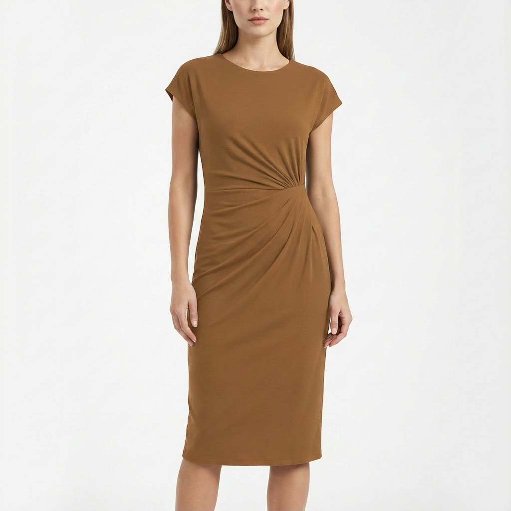 Olivia | Women's Midi Dress With Round Neckline And Twist Detail | Elegant