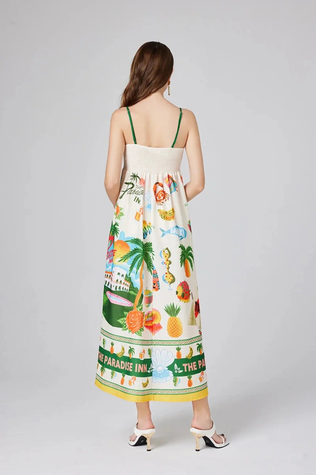 Women's Vacation Print Maxi Dress With Spaghetti Straps