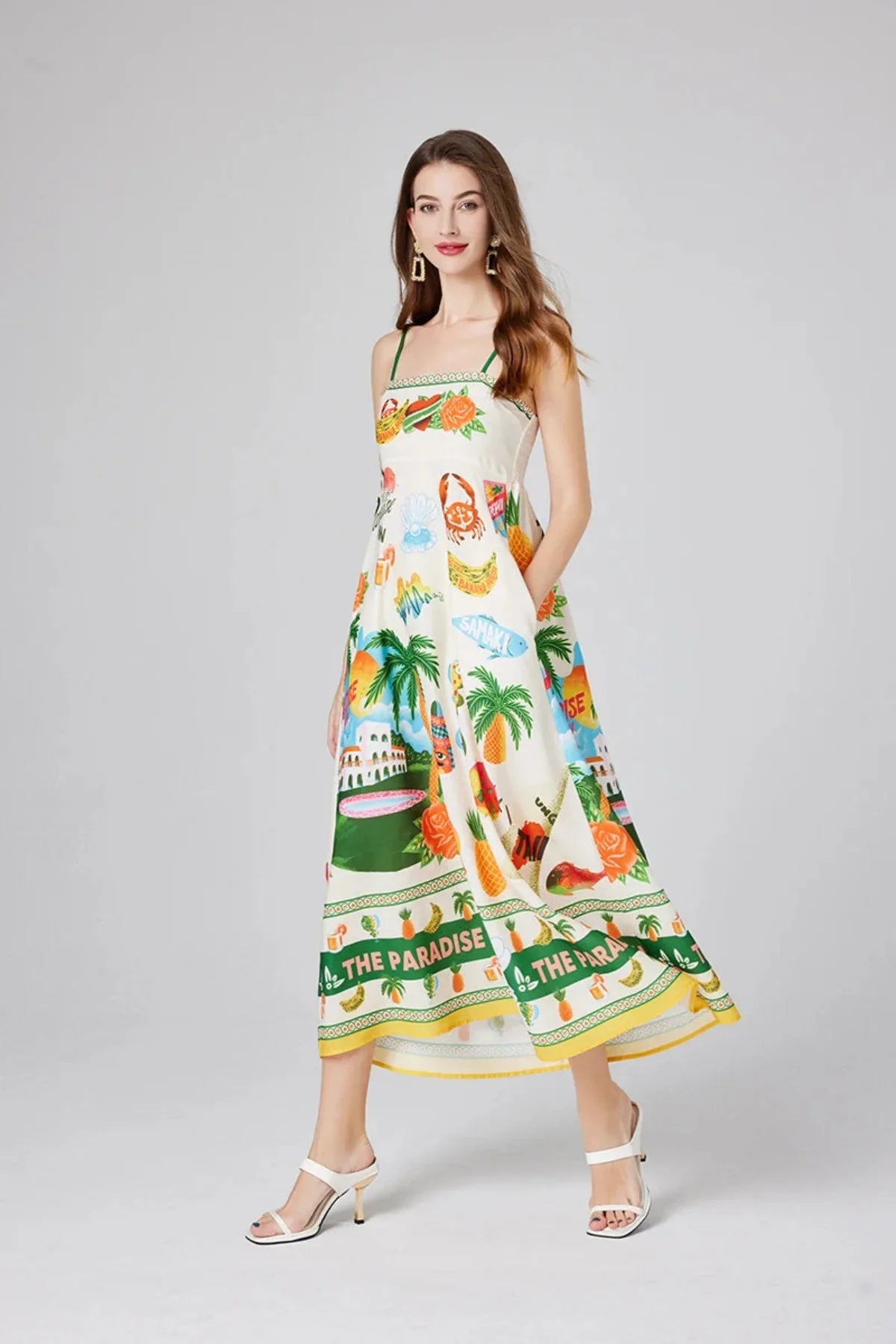 Women's Vacation Print Maxi Dress With Spaghetti Straps