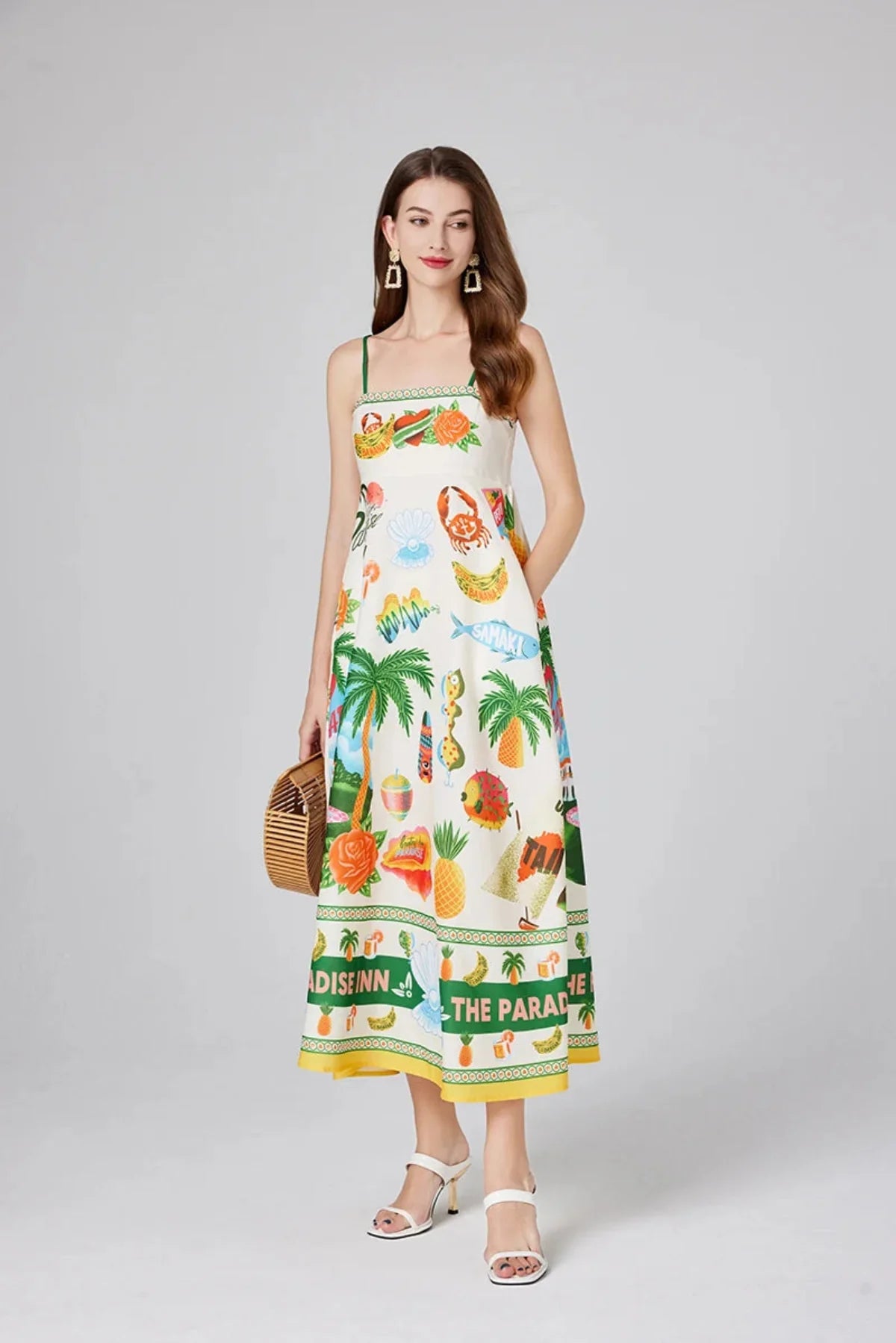Women's Vacation Print Maxi Dress With Spaghetti Straps