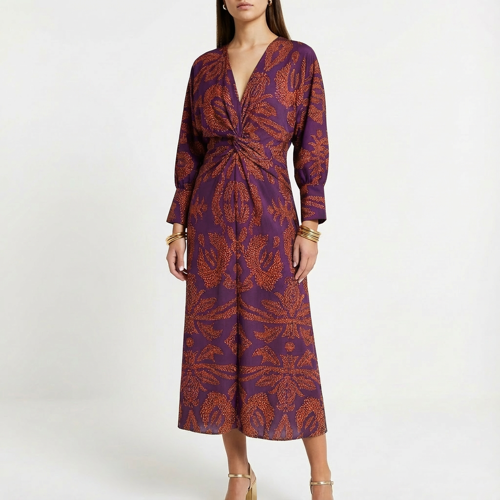 Peggy | Women's Long Sleeve Print Midi Dress
