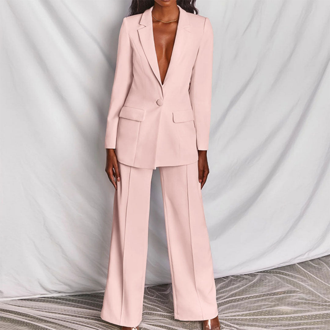 Women's Elegant Blazer And Trousers Set With Tailored Fit
