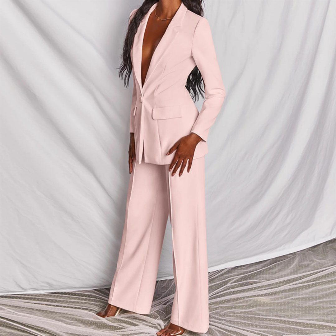 Women's Elegant Blazer And Trousers Set With Tailored Fit