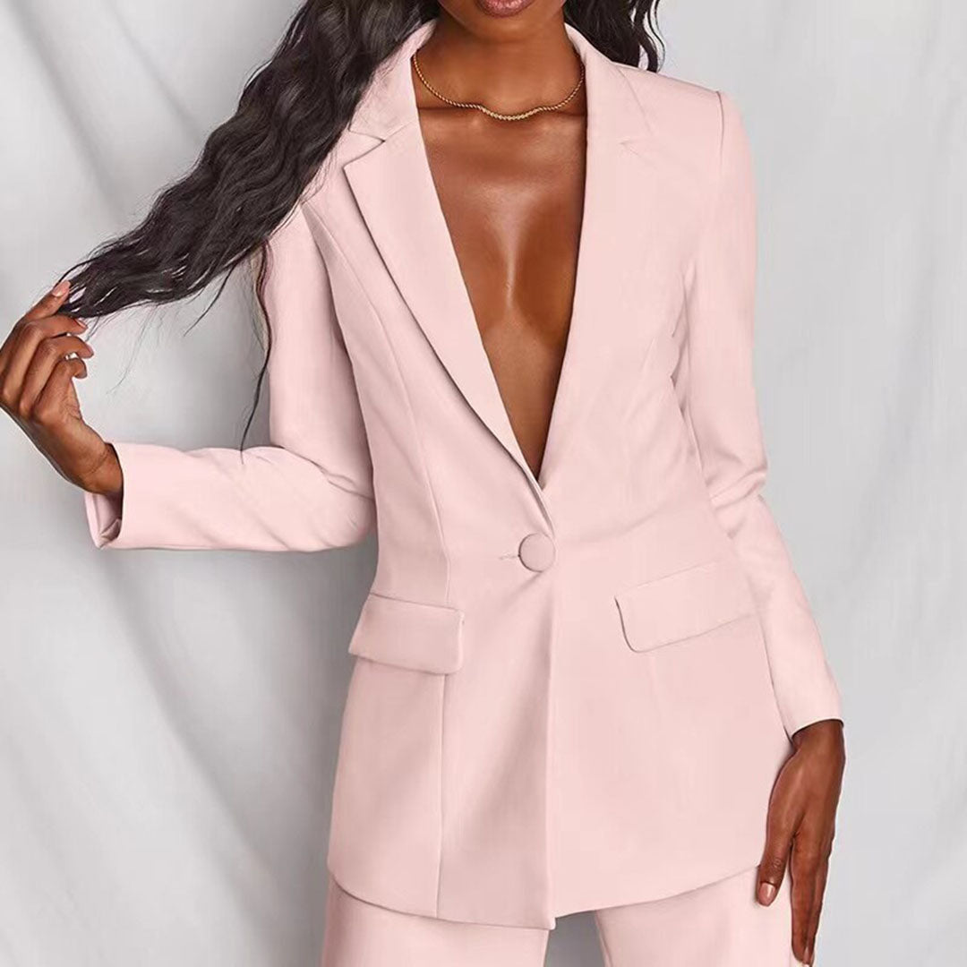 Women's Elegant Blazer And Trousers Set With Tailored Fit