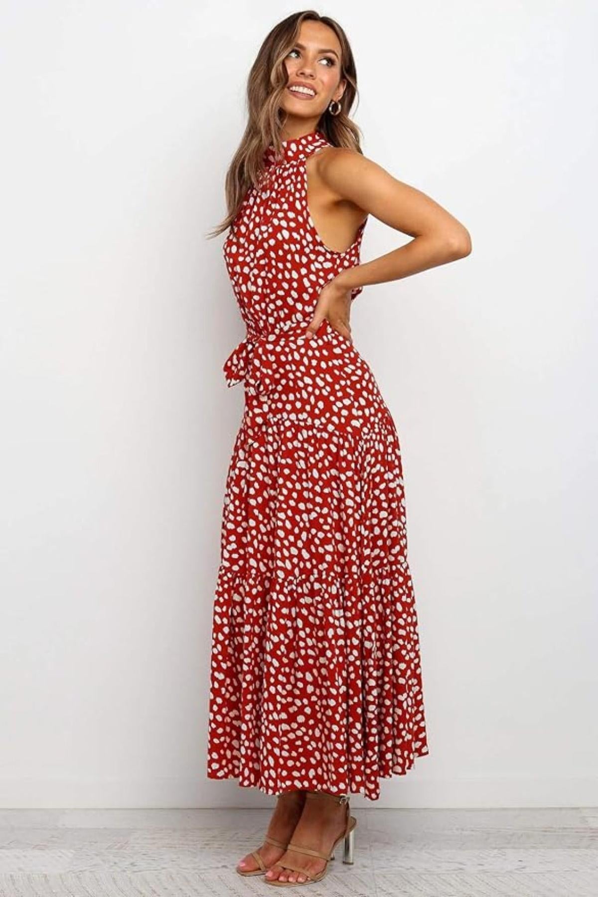 Women's Polka Dot Halter Midi Sundress
