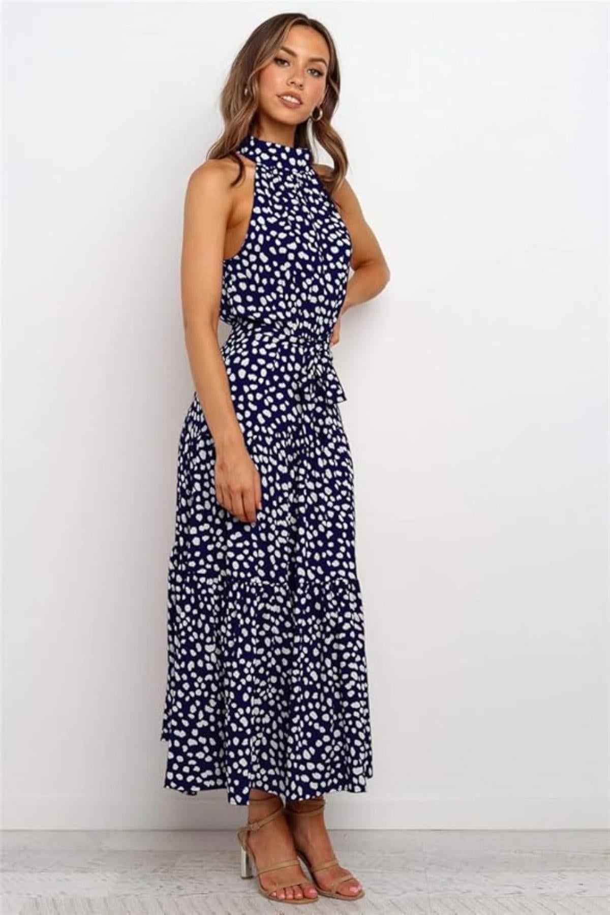 Women's Polka Dot Halter Midi Sundress