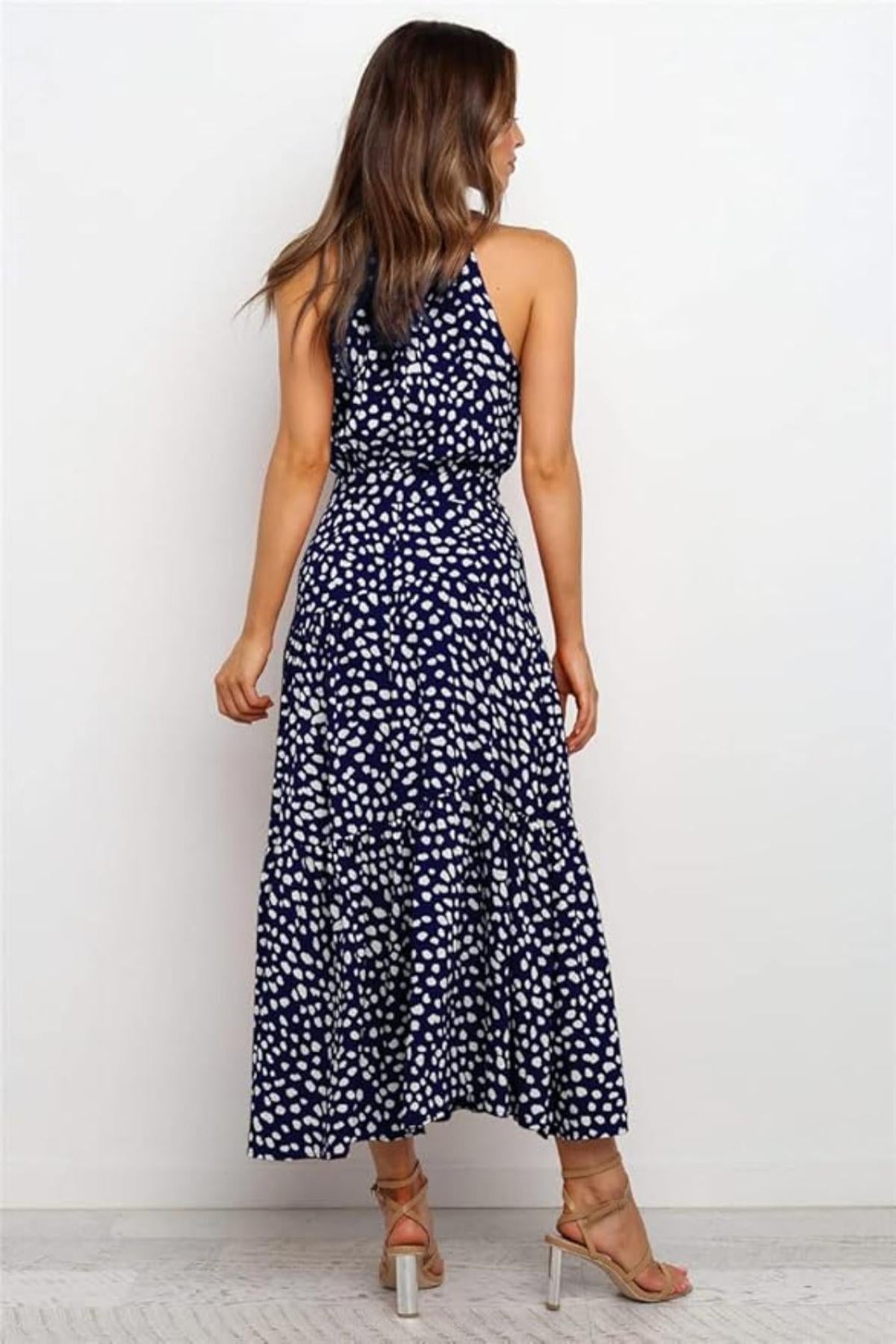 Women's Polka Dot Halter Midi Sundress
