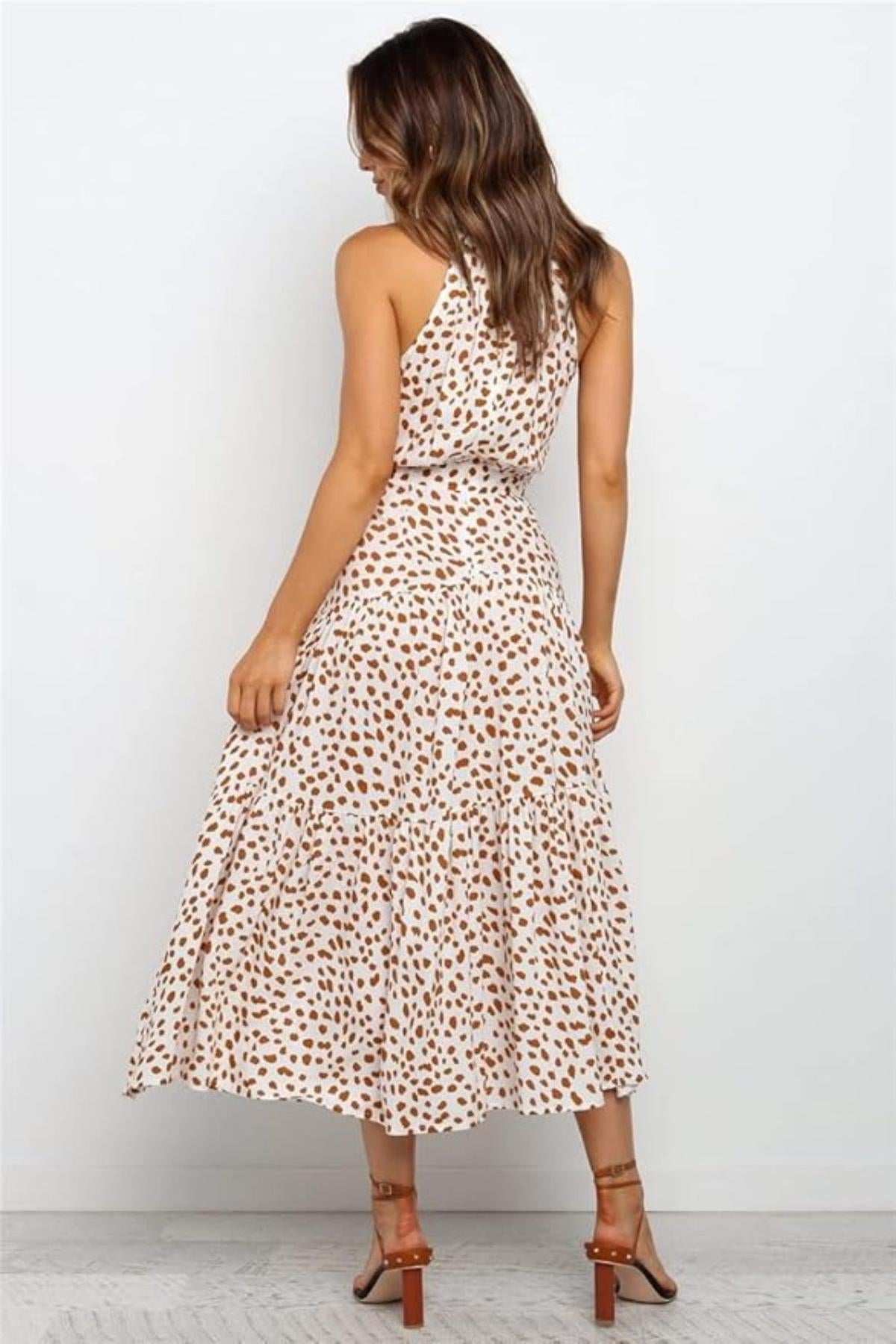 Women's Polka Dot Halter Midi Sundress