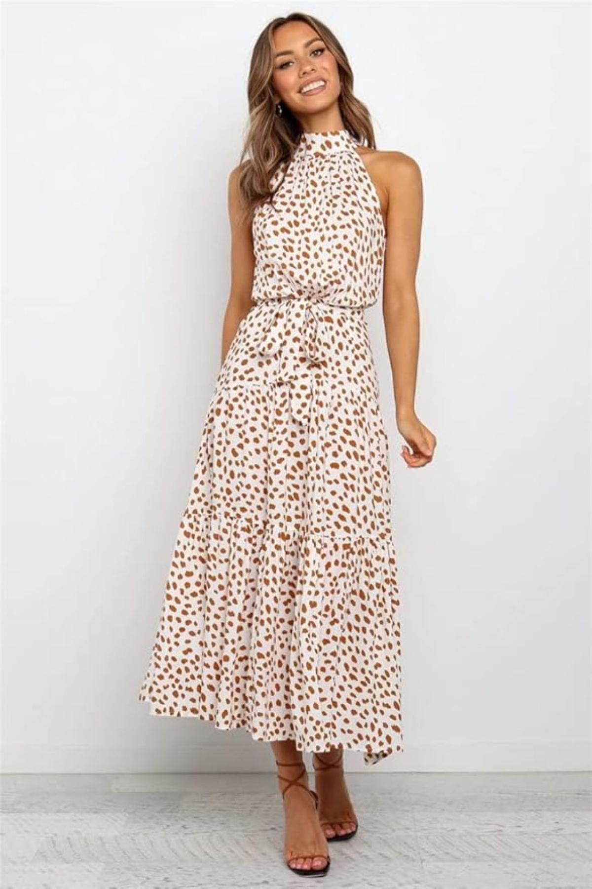 Women's Polka Dot Halter Midi Sundress