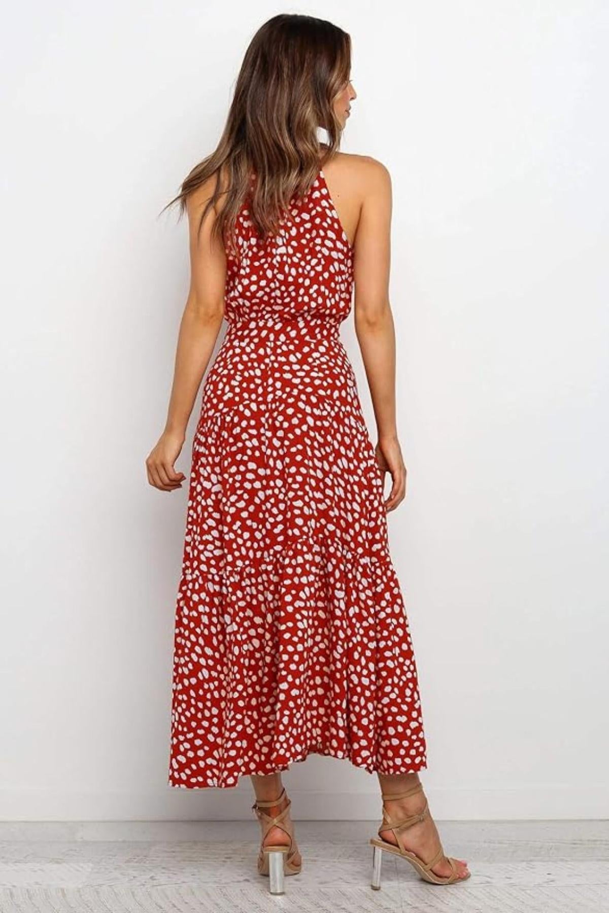 Women's Polka Dot Halter Midi Sundress
