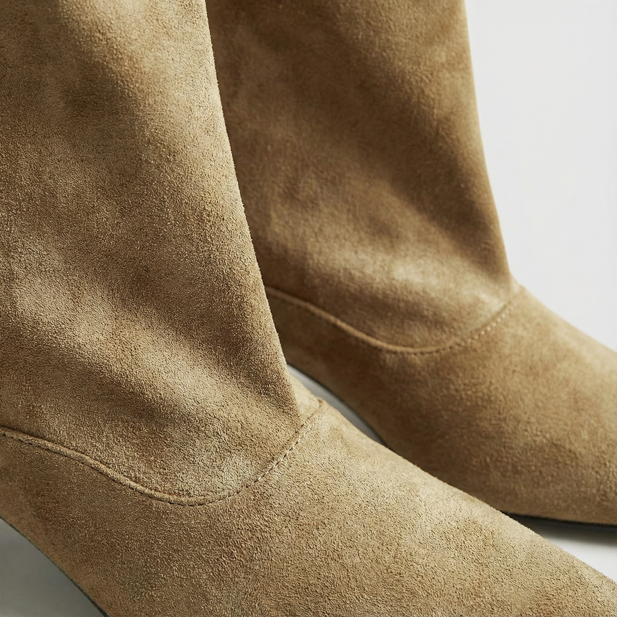 Poppy | Women's Khaki Knee-High Boots With Pointed Toe And Kitten Heel | Elegant