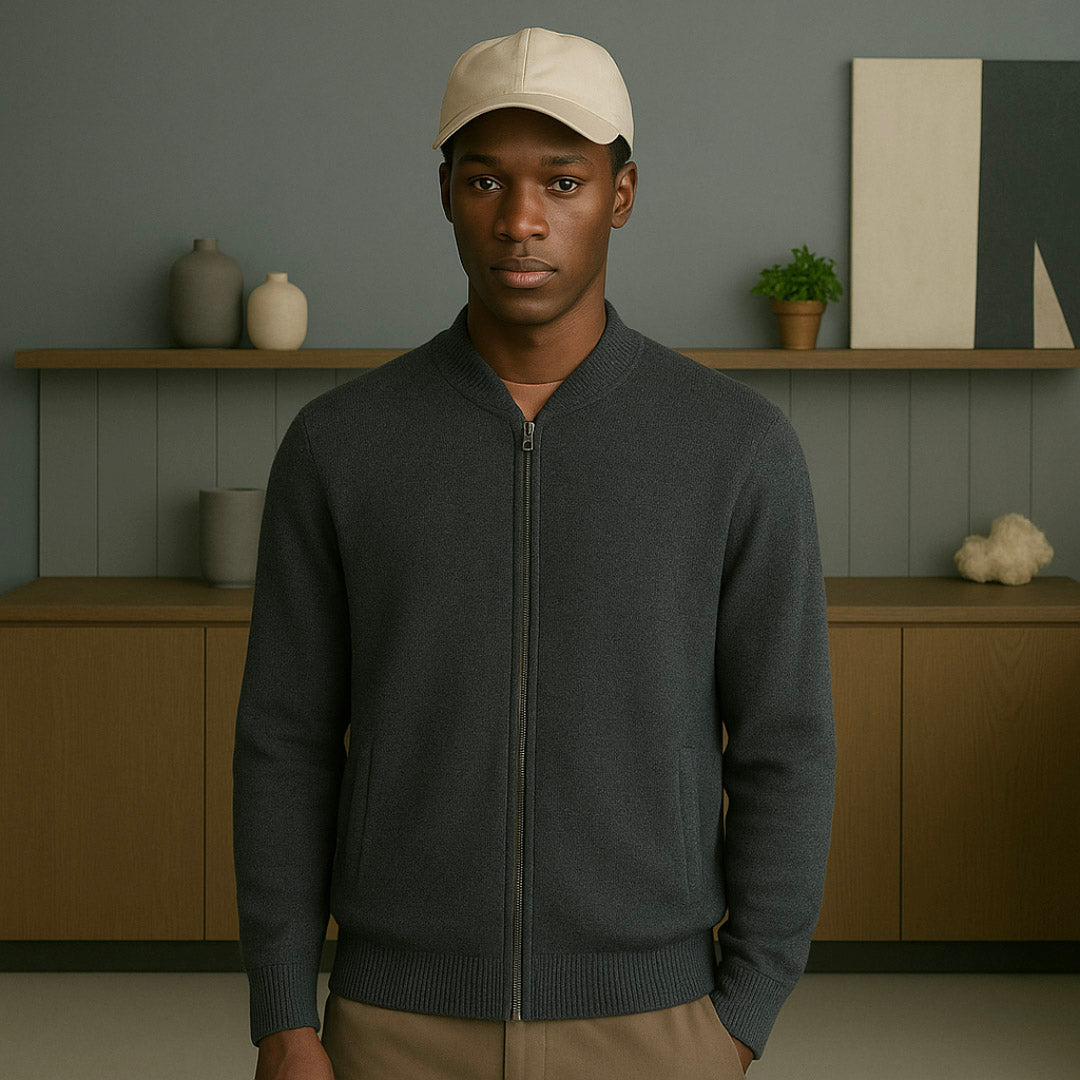 Premium Cashmere Bomber Vest with Raglan Sleeves and Ribbed Details - Luxurious Lightweight Layering Option