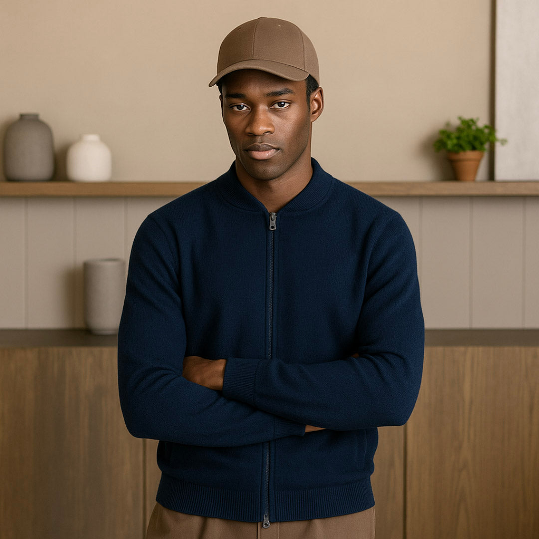 Premium Cashmere Bomber Vest with Raglan Sleeves and Ribbed Details - Luxurious Lightweight Layering Option