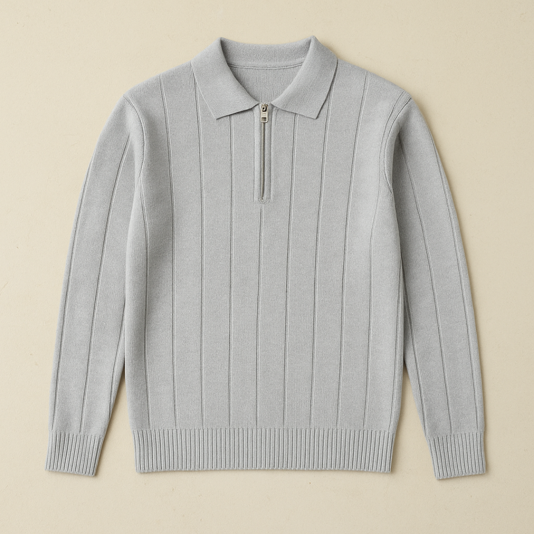 Premium Cashmere Half-Zip Sweater for Men – Luxurious Comfort, Vertical Rib Structure, Versatile Style