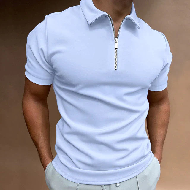 MEN'S COTTON BLEND ZIPPER POLO SHIRT WITH SHORT SLEEVES