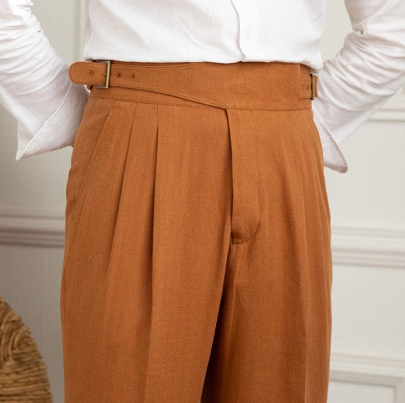 Premium White Linen Pants for Men – Tailored Fit, Adjustable Side Tabs, Breathable and Wrinkle-Resistant