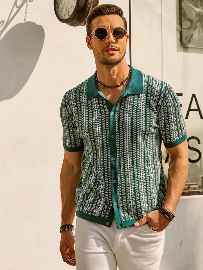 Retro Striped Polo Shirt for Men