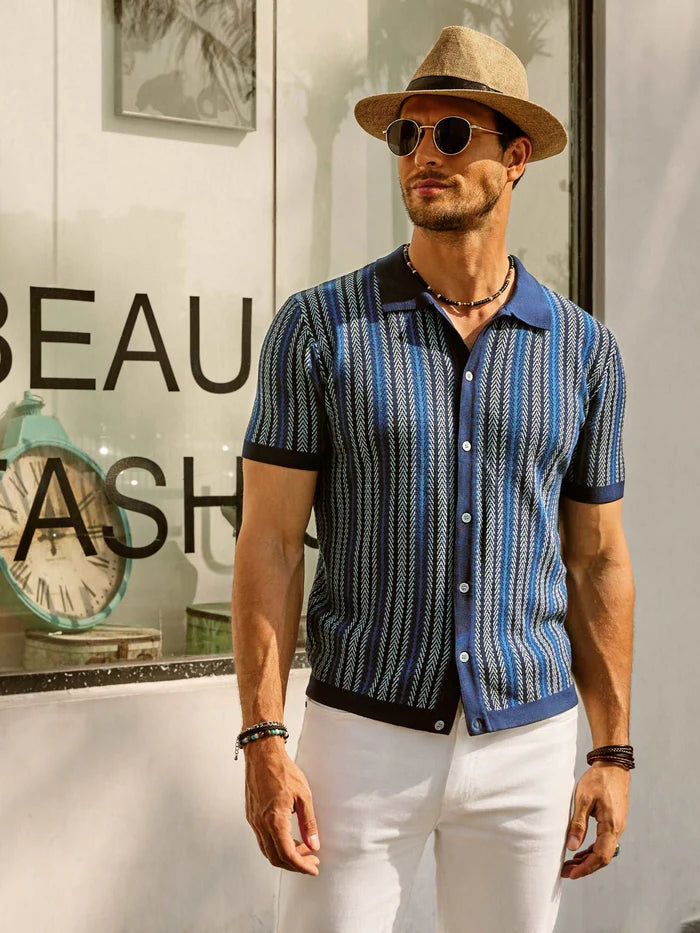 Retro Striped Polo Shirt for Men
