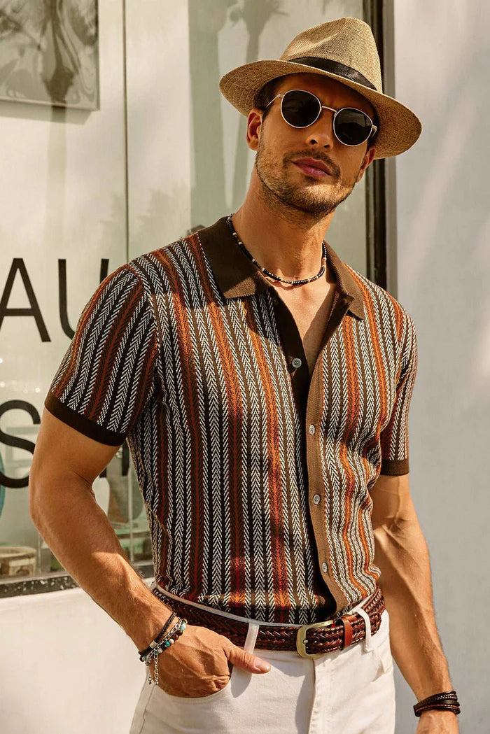 Retro Striped Polo Shirt for Men