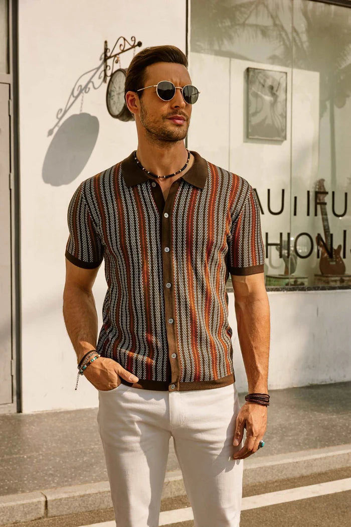 Retro Striped Polo Shirt for Men