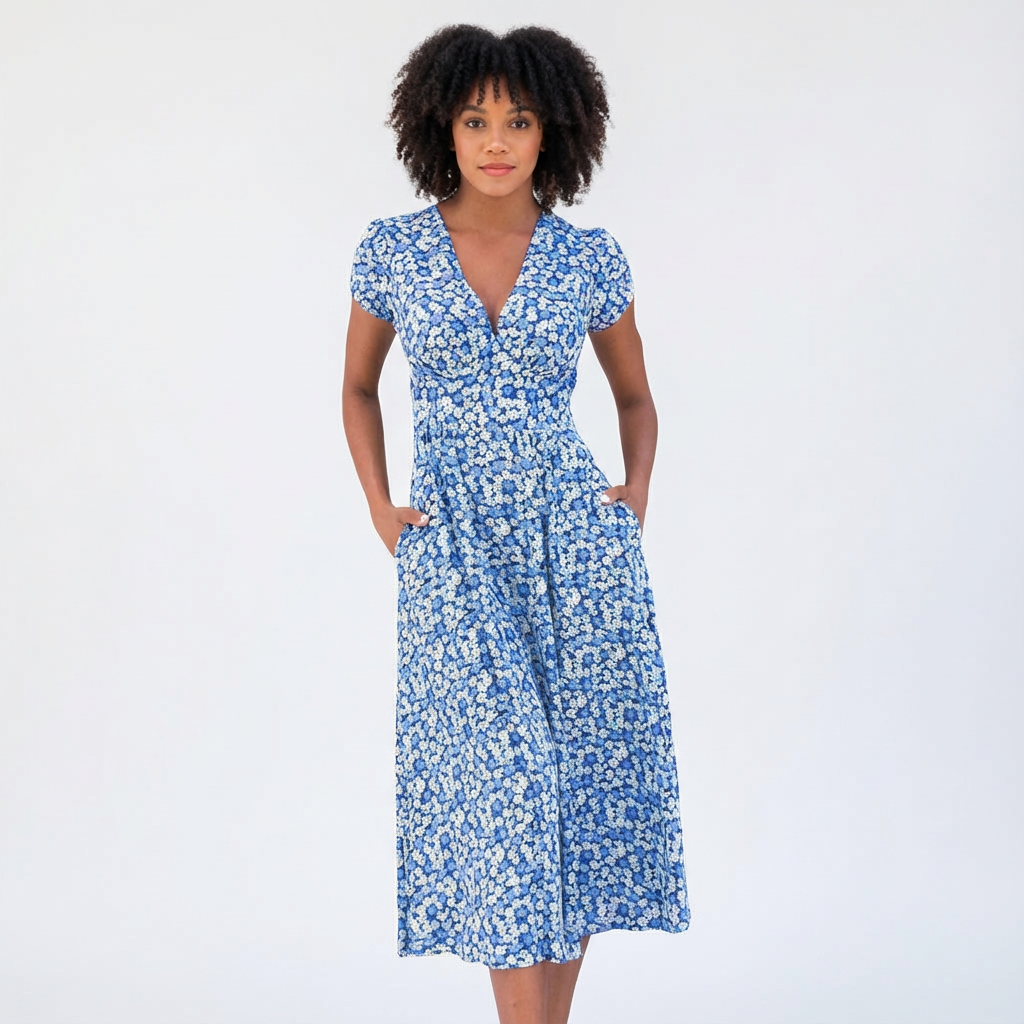 Rosie | Women's Floral V-Neck Midi Dress