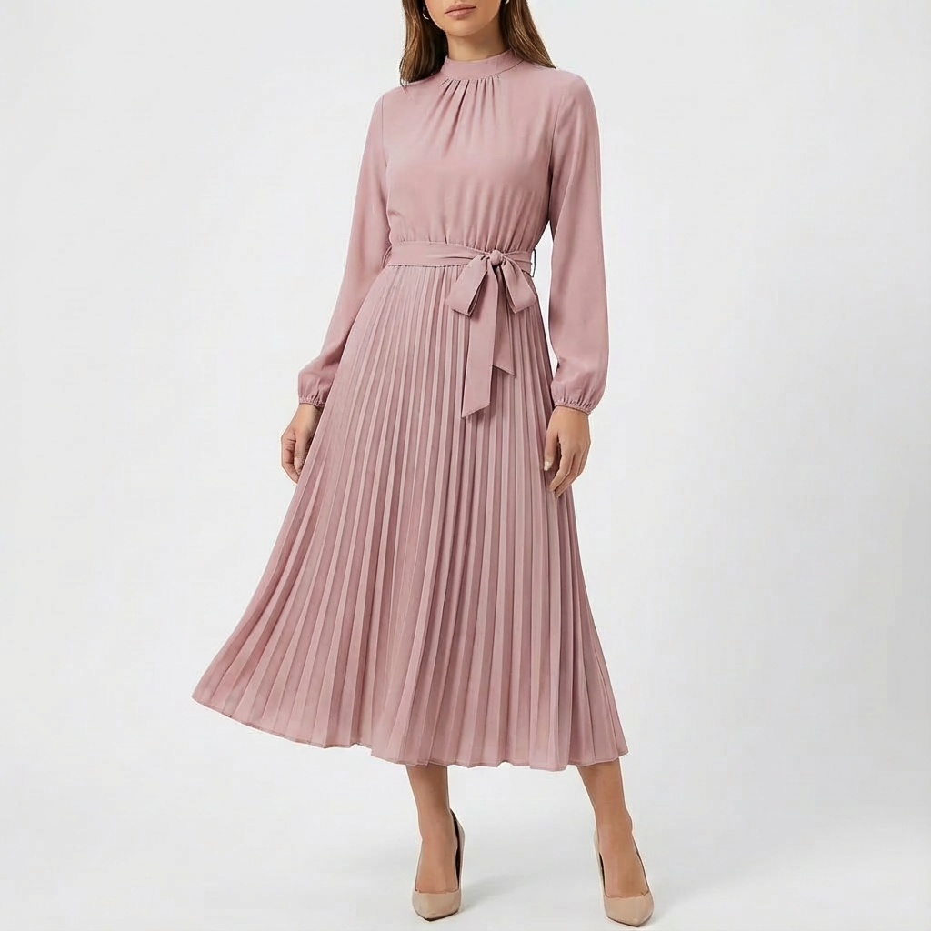 Rowan | Women's Long Sleeve Pleated Midi Dress