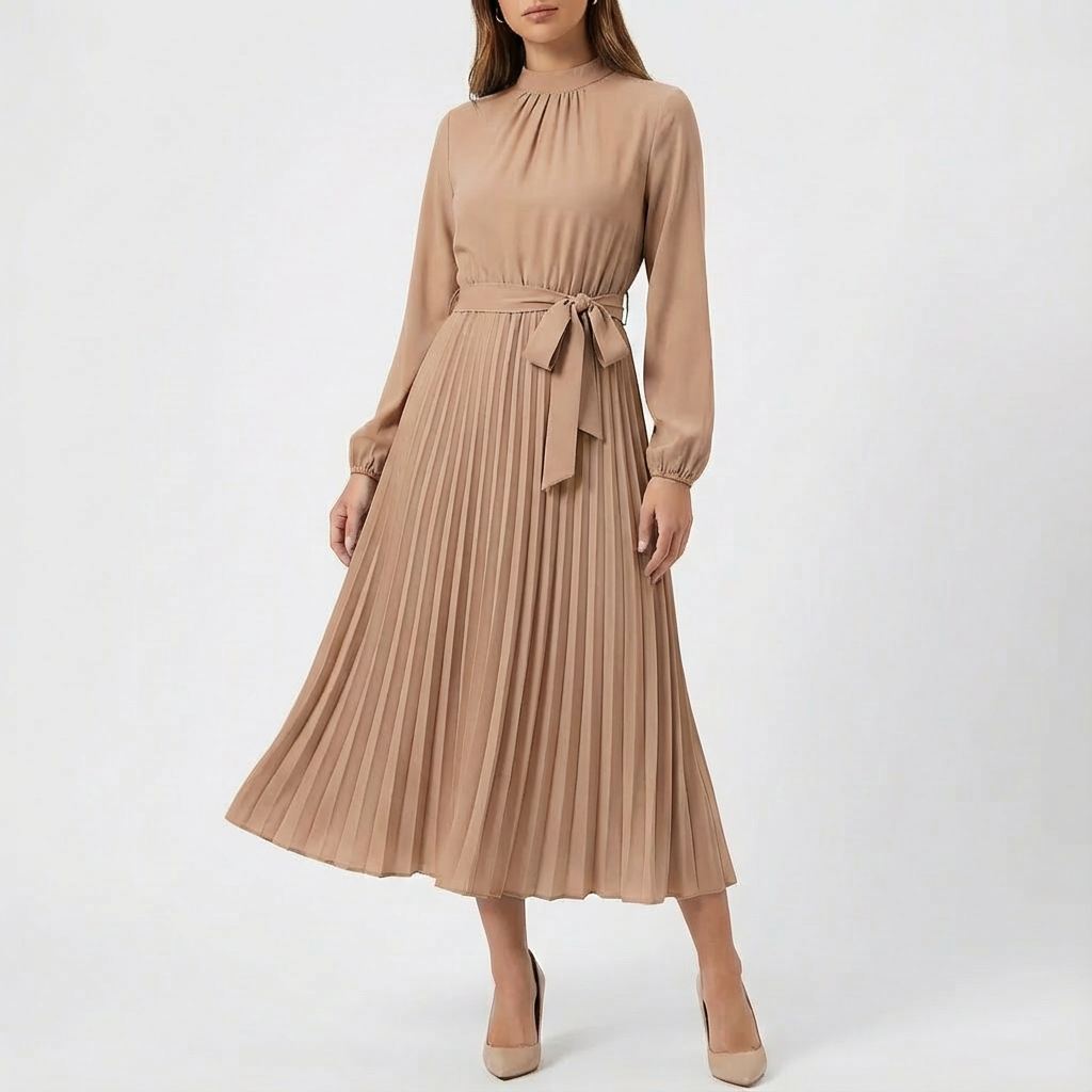 Rowan | Women's Long Sleeve Pleated Midi Dress