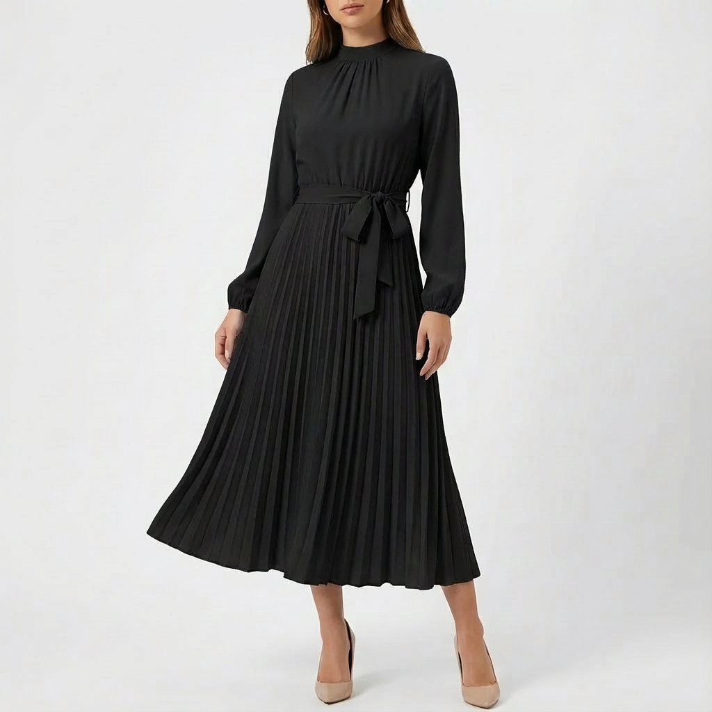 Rowan | Women's Long Sleeve Pleated Midi Dress