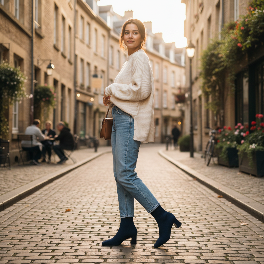 Ruby | Women's Knit Ankle Boots With Ribbed Detail And Block Heel | Elegant