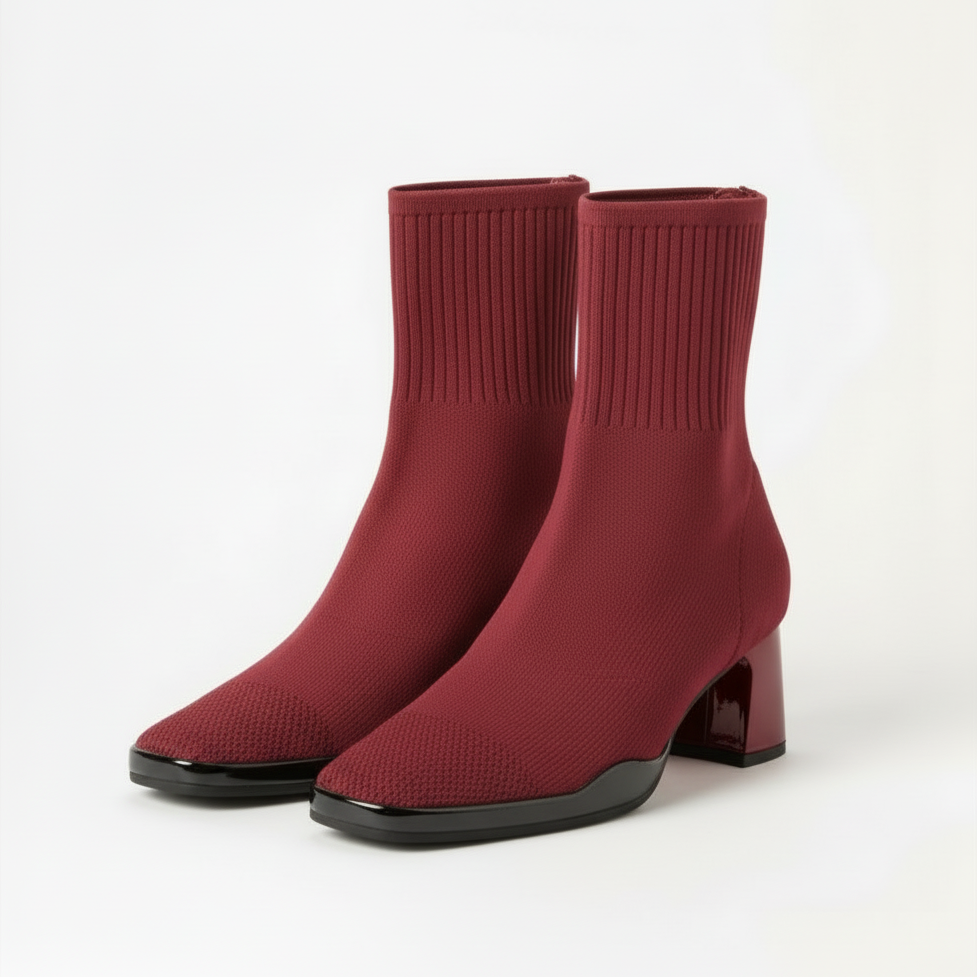 Ruby | Women's Knit Ankle Boots With Ribbed Detail And Block Heel | Elegant