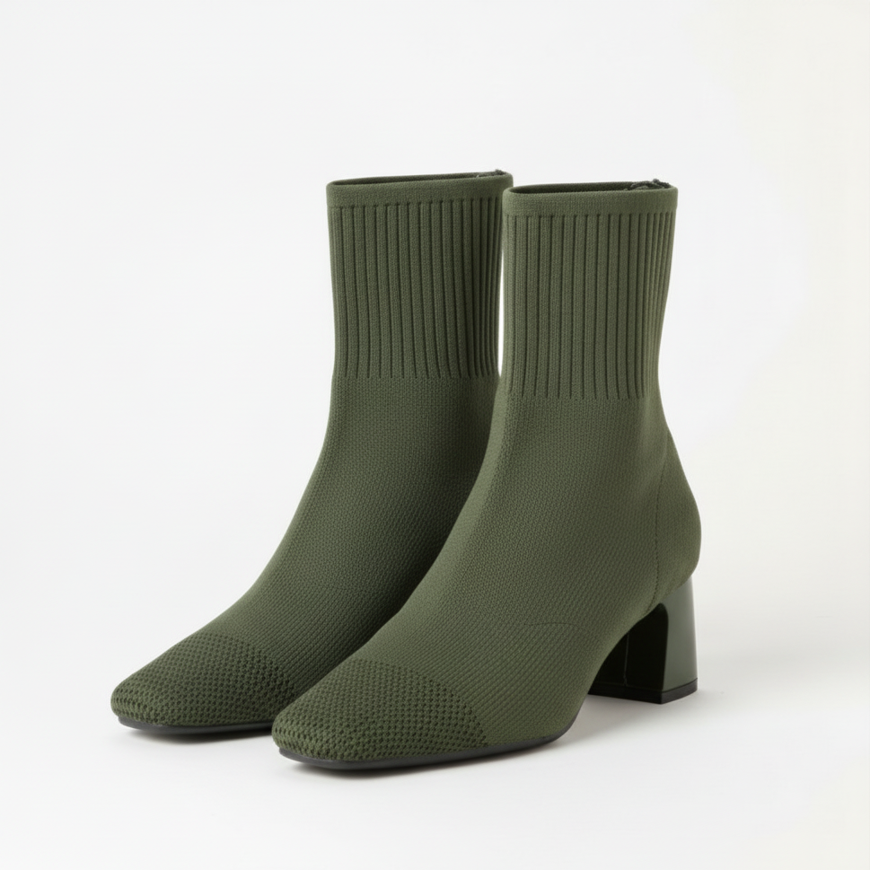 Ruby | Women's Knit Ankle Boots With Ribbed Detail And Block Heel | Elegant
