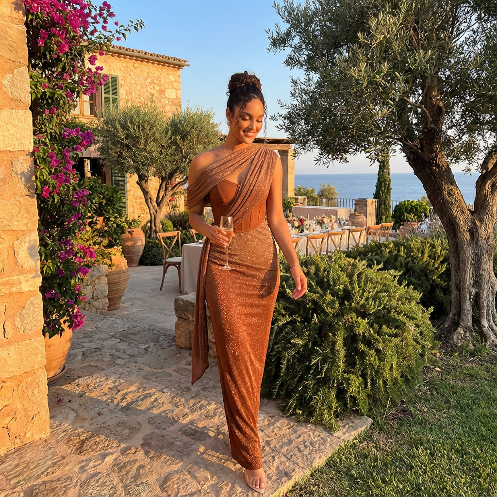 Ruby | Women's Maxi Dress With One-Shoulder Design And Draped Detail | Glamorous