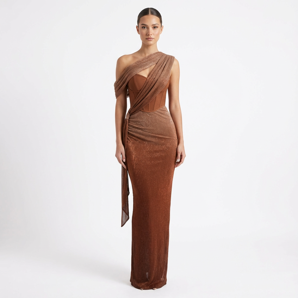 Ruby | Women's Maxi Dress With One-Shoulder Design And Draped Detail | Glamorous