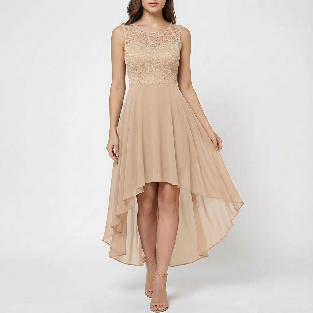 Ruby | Women's Midi Dress With High-Low Hem And Fitted Bodice | Elegant