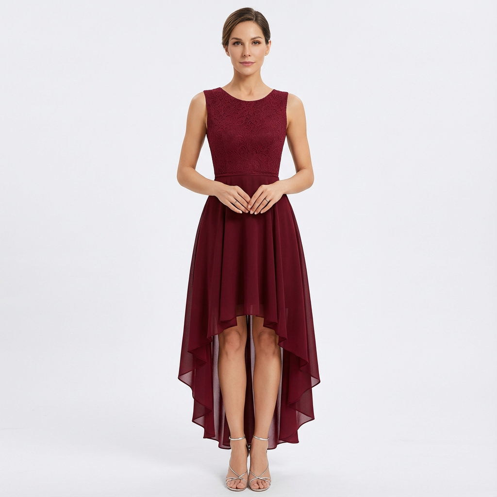 Ruby | Women's Midi Dress With High-Low Hem And Fitted Bodice | Elegant