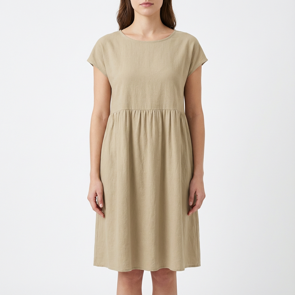 Ruby | Women's Midi Dress With Round Neckline And Gathered Waist | Relaxed