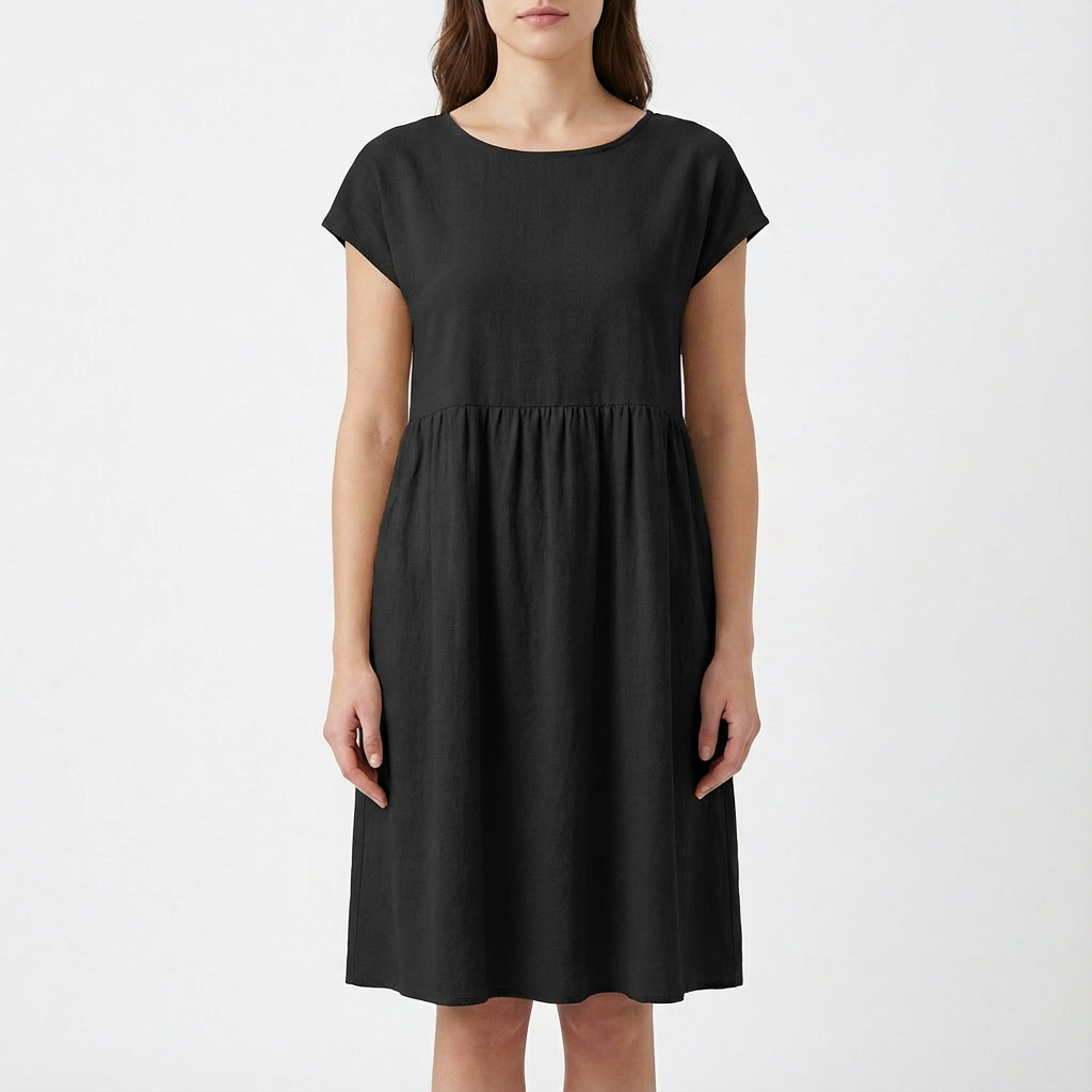 Ruby | Women's Midi Dress With Round Neckline And Gathered Waist | Relaxed